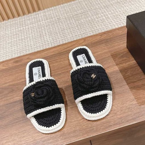 Wmns Woll Knit Interlocking CC Logo Slides CT